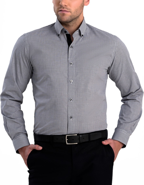 Picture of John Kevin Mens Small Check Slim Fit Long Sleeve Shirt (872 Black)