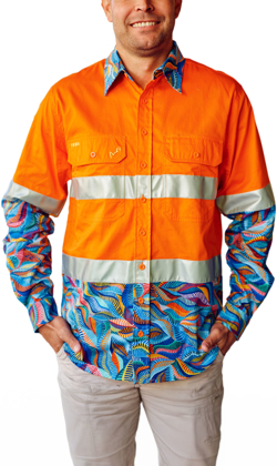 Picture of Trademutt Mens Snazzy Orange Day/Night Hi Vis Full Button Long Sleeve Workshirt (TM-21522)