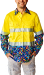 Picture of Trademutt Mens Pearler Yellow Day/Night Hi Vis Full Button Long Sleeve Workshirt (TM-21543)