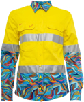 Picture of Trademutt Womens Snazzy Yellow Day/Night Hi Vis Full Button Long Sleeve Workshirt (TM-21650)