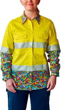 Picture of Trademutt Womens Bonza Yellow Day/Night Hi Vis Full Button Long Sleeve Workshirt (TM-21510)