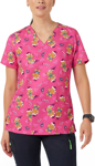 Picture of NNT Uniforms Womens Xmas Gingerbread Surfer Print Scrub Top - Hot Pink (CATUXV-HPK)
