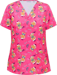 Picture of NNT Uniforms Womens Xmas Gingerbread Surfer Print Scrub Top - Hot Pink (CATUXV-HPK)