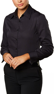 Picture of Winning Spirit Womens Dobby Stripe Long Sleeve Shirt (M8132)