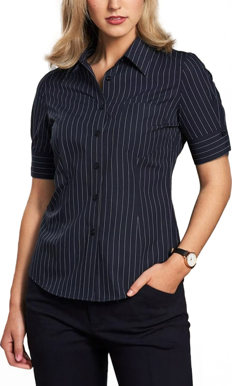 Picture of Winning Spirit Womens Pin Stripe Short Sleeve Shirt (M8224)