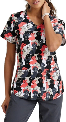 Picture of Skechers Ladies Dog Camo Print Scrub Top (SKT021 DCPS)