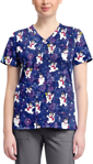 Picture of Cherokee Womens Chilly Tiles 2 Pocket Stretch V Neck Print Scrub Top (TF796-FRYT)