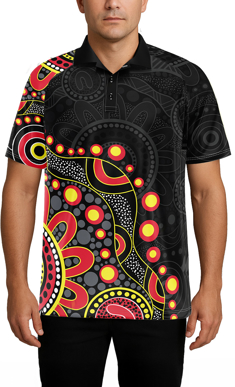 Picture of Mens Dance of Existence Aboriginal Print Polo