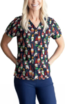 Picture of Bizcare Womens Christmas Gnomes Scrub Top (CST546LS)