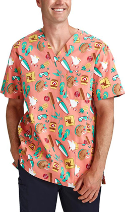 Picture of Bizcare Mens Australia Coral Christmas V-Neck Short Sleeve Scrub Top (CST446MS - AC)