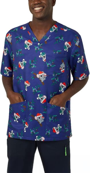 Picture of NNT Uniforms Unisex Santa Koala V-Neck Scrub Top - Midnight Koala Print (CATRGA-MKP)