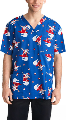 Picture of Biz Care - CST146MS(Elec) - Men's Christmas S/S V-Neck Scrub Top