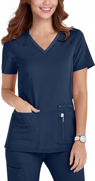 Picture of Cherokee Womens V Neck Knit Panel Solid Scrub Top (CH-CK605)