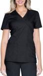 Picture of Cherokee Womens Mock Wrap Knit Panel Solid Scrub Top (CH-WW650)