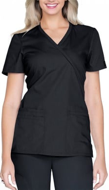 Picture of Cherokee Womens Mock Wrap Knit Panel Solid Scrub Top (CH-WW650)