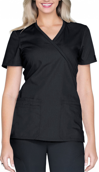 Picture of Cherokee Womens Mock Wrap Knit Panel Solid Scrub Top (CH-WW650)