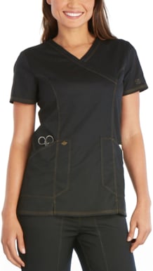Picture of Cherokee Scrubs-DK804-Medical Scrubs Top for Women Mock Wrap - Black,Royal