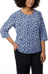 Picture of NNT Uniforms Antibacterial Petal Print 3/4 Sleeve Top - Blue/Taupe Print (CATUFN-BLT)