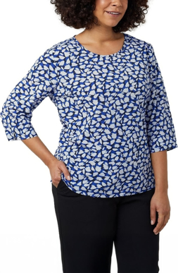Picture of NNT Uniforms Antibacterial Petal Print 3/4 Sleeve Top - Blue/Taupe Print (CATUFN-BLT)
