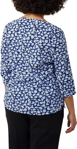 Picture of NNT Uniforms Antibacterial Petal Print 3/4 Sleeve Top - Blue/Taupe Print (CATUFN-BLT)
