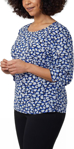 Picture of NNT Uniforms Antibacterial Petal Print 3/4 Sleeve Top - Blue/Taupe Print (CATUFN-BLT)