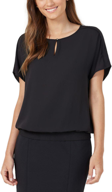 Picture of NNT Uniforms Georgie Short Sleeve Rib Hem Top - Black - Black (CATUQT-BKP)